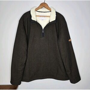 Orvis Quarter Zip Sherpa Lined Pullover Sweater Mens XLarge Brown Pockets Cozy